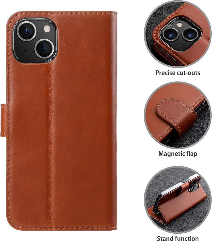 STILGUT Talis kompatibel mit iPhone 14 Plus (6.7") Hülle mit Kartenfach aus Leder, Flip Cover, Handy