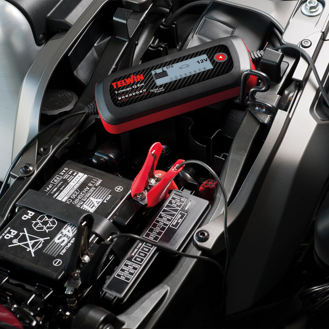 Telwin T-Charge 12 EVO: Ladegerät, elektronischer Ladungserhalter und Multifunktionstester 6/12 V mi