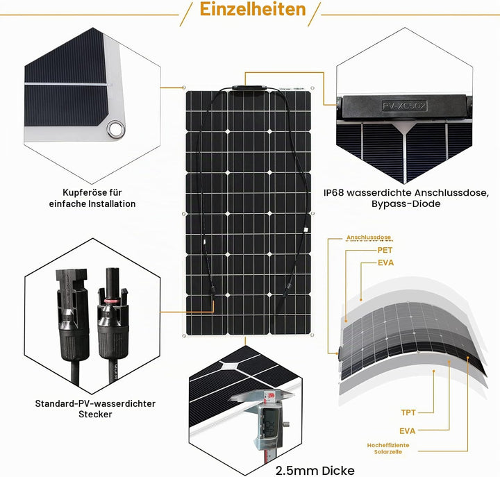 100W Flexible Solar Panel Monokristallines Solarmodul Solarpanels sind geeignet für utdoor Ladegerä