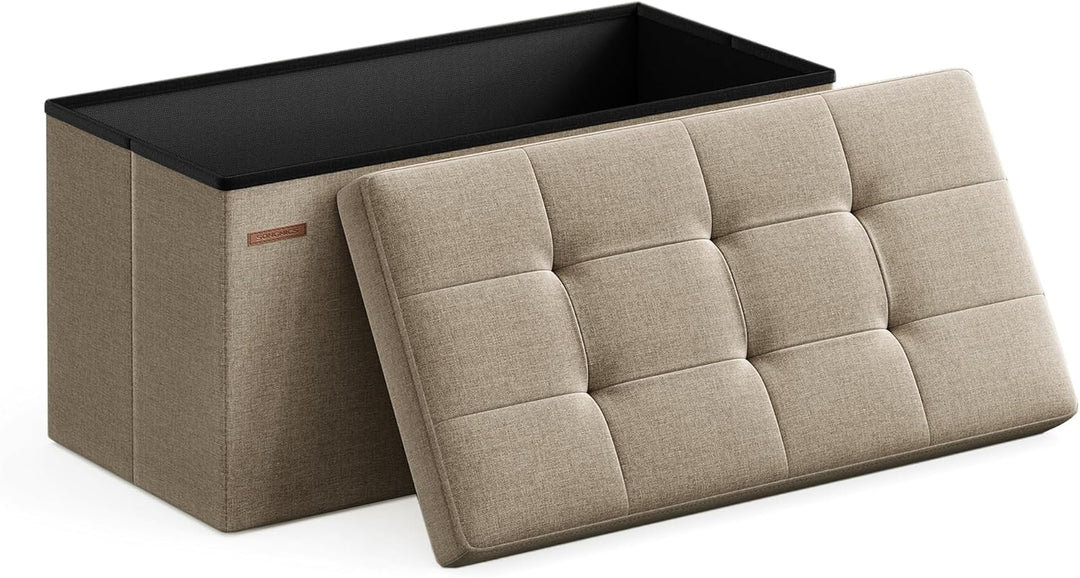 SONGMICS Sitzhocker mit Stauraum, klappbare Sitzbank, 38 x 76 x 38 cm Fussbank, Aufbewahrungsbox, bi