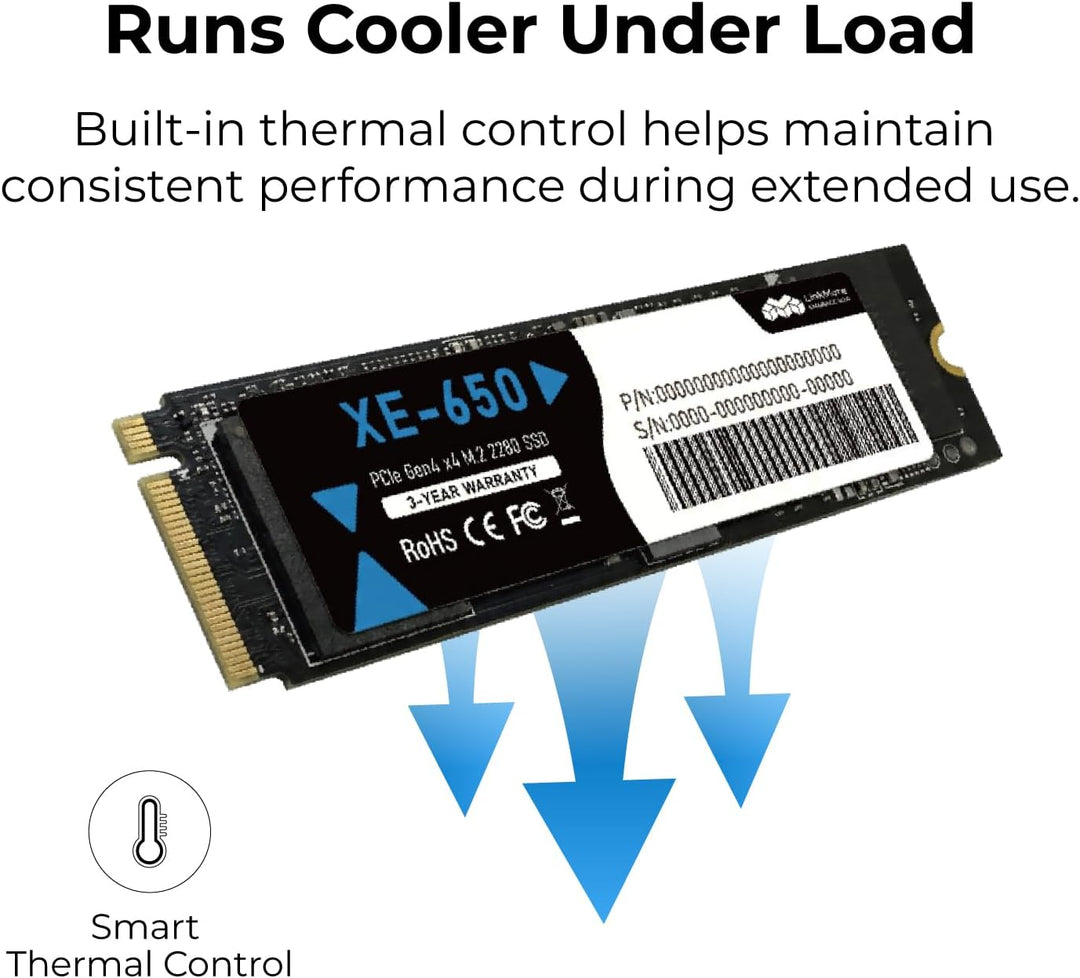 LinkMore XE-650 2 TB NVMe PCIe 4.0 interne SSD, bis zu 7200 MB/s Lese, M.2 2280 Speicher für Gaming-