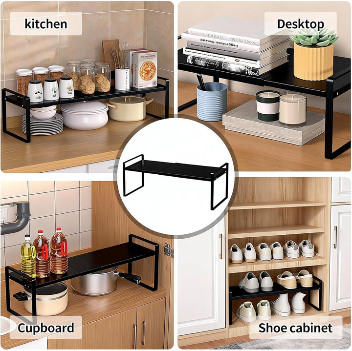 Erweiterbares Schrankregal, Küchenregal Organizer 35-65cm Verstellbarer, Regaleinsatz, Gewürzregale,