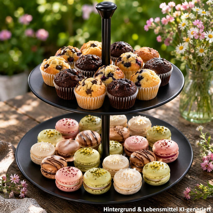 MamboCat Bekki Etagere 2-stöckig aus Stahl I Ø 25 cm I matt schwarz I mit 2 Etagen I Cupcake-Ständer