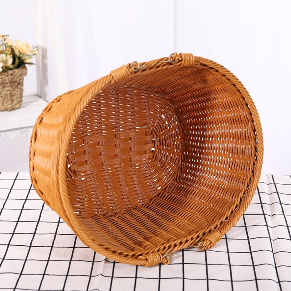 Cabilock Geflochtener Rattankorb Oval Klein Aufbewahrungskorb aus Rattanimitat mit Griff Dekorativer