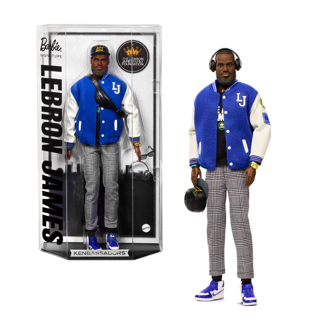 Barbie Signature Lebron James Kenbassadors Puppe, Sammelfigur mit College-Bomberjacke und Accessoire