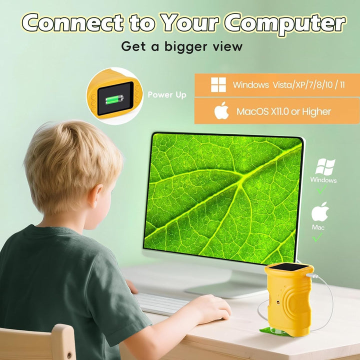 1000X Mikroskop für Kinder,Handheld-Mikroskop mit HD 2,0" IPS-Bildschirm,Video & Foto,Mint-Spielzeug