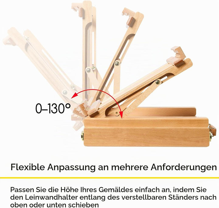 MEEDEN Skizzenkasten Tischstaffelei mit Metallschublade - Verstellbare Staffelei &amp; Skizzenbox aus ma
