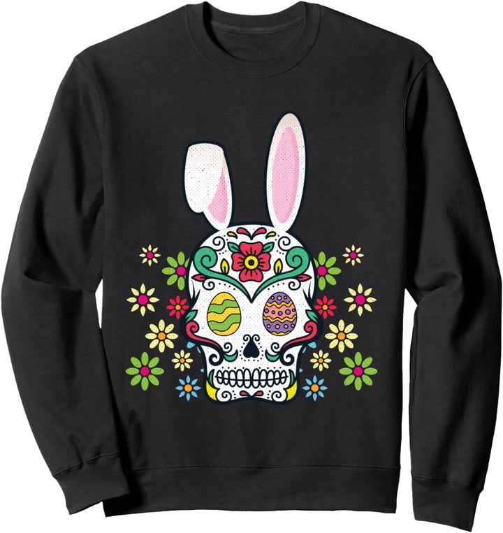 Zucker Schädel Glücklich Ostern Hase Ohren Niedlich Sweatshirt
