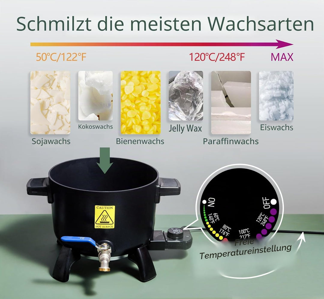 Wachsschmelzer für die Kerzenherstellung, 6 l/5 kg, grosser Wachsschmelztopf mit Ausguss für Sojawac