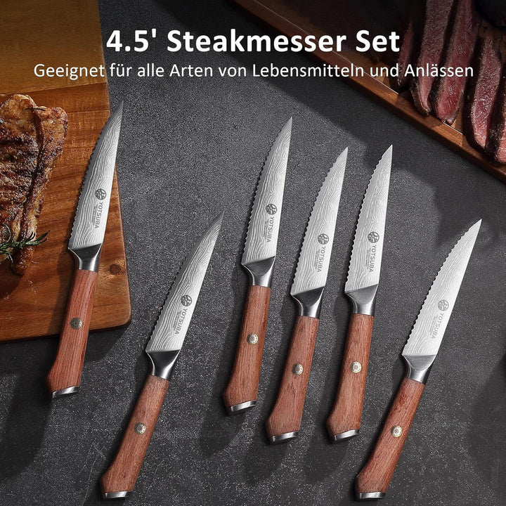 YOTSUBA Steakmesser Set 6-teilig, 12cm Küchen Steakbesteck Messer aus hochwertiger Deutscher Edelsta