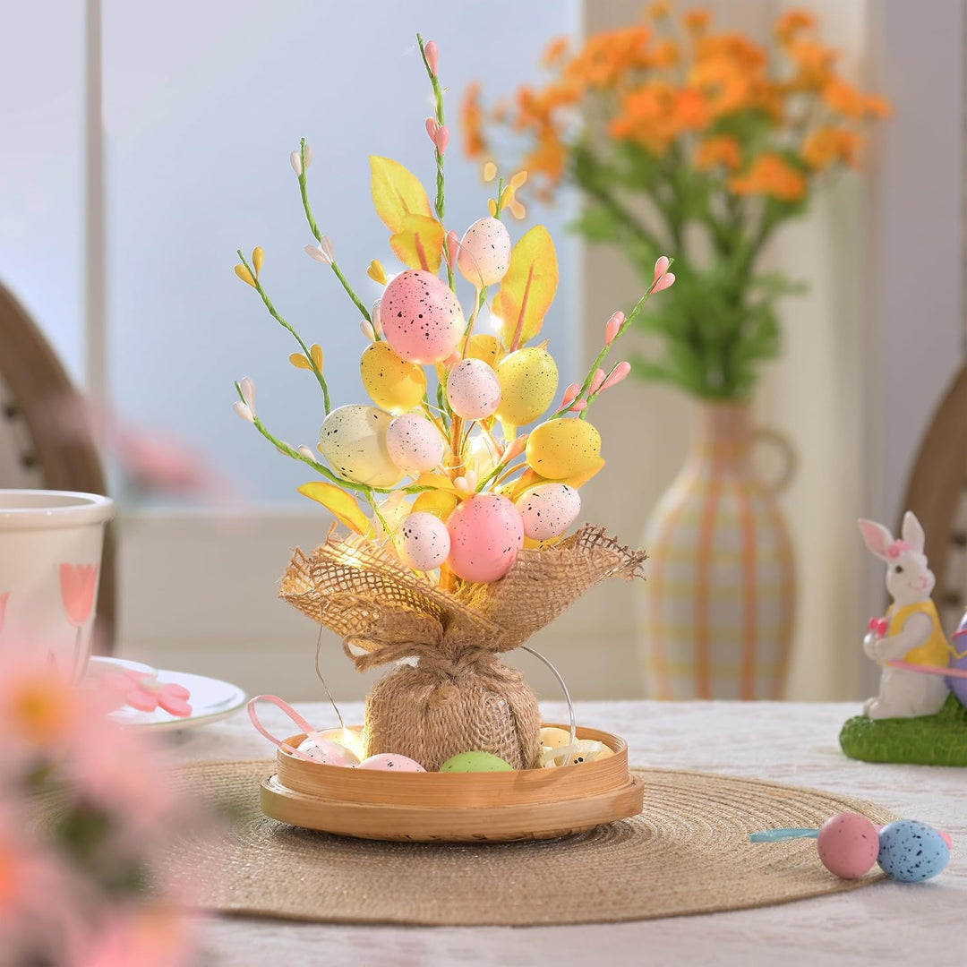 Valery Madelyn 28cm Ostereierbaum mit Licht, Bunte Eier Zweig Baum Dekorationen mit LED Lichtern und