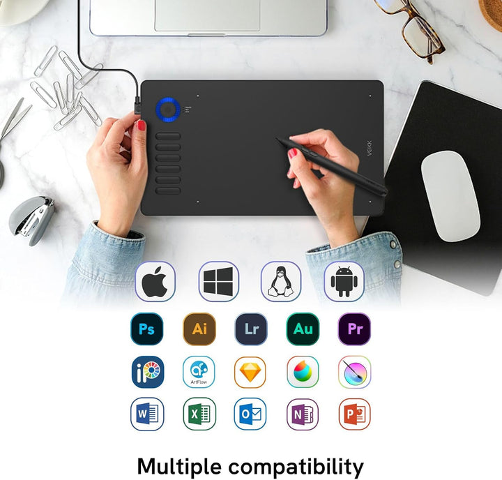 Grafiktablett für PC VEIKK A15 Pro, 10x6 Zoll Zeichentablett mit batterielosem Stift und 12 Express-
