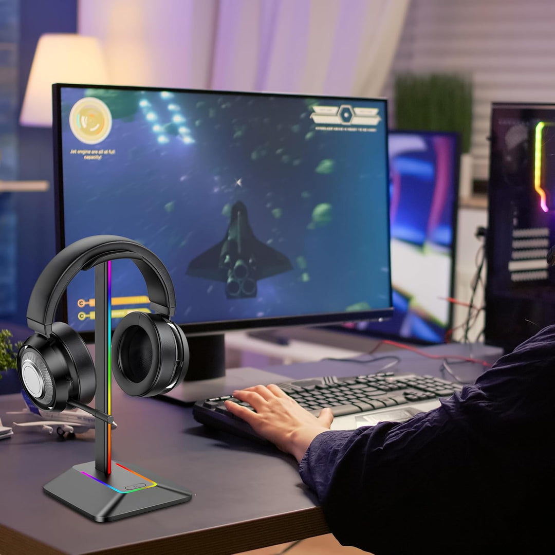 Retoo Headset Halterung Kopfhörer Ständer RGB Universal HUB USB Halter für Over Ear Kopfhörer Gaming
