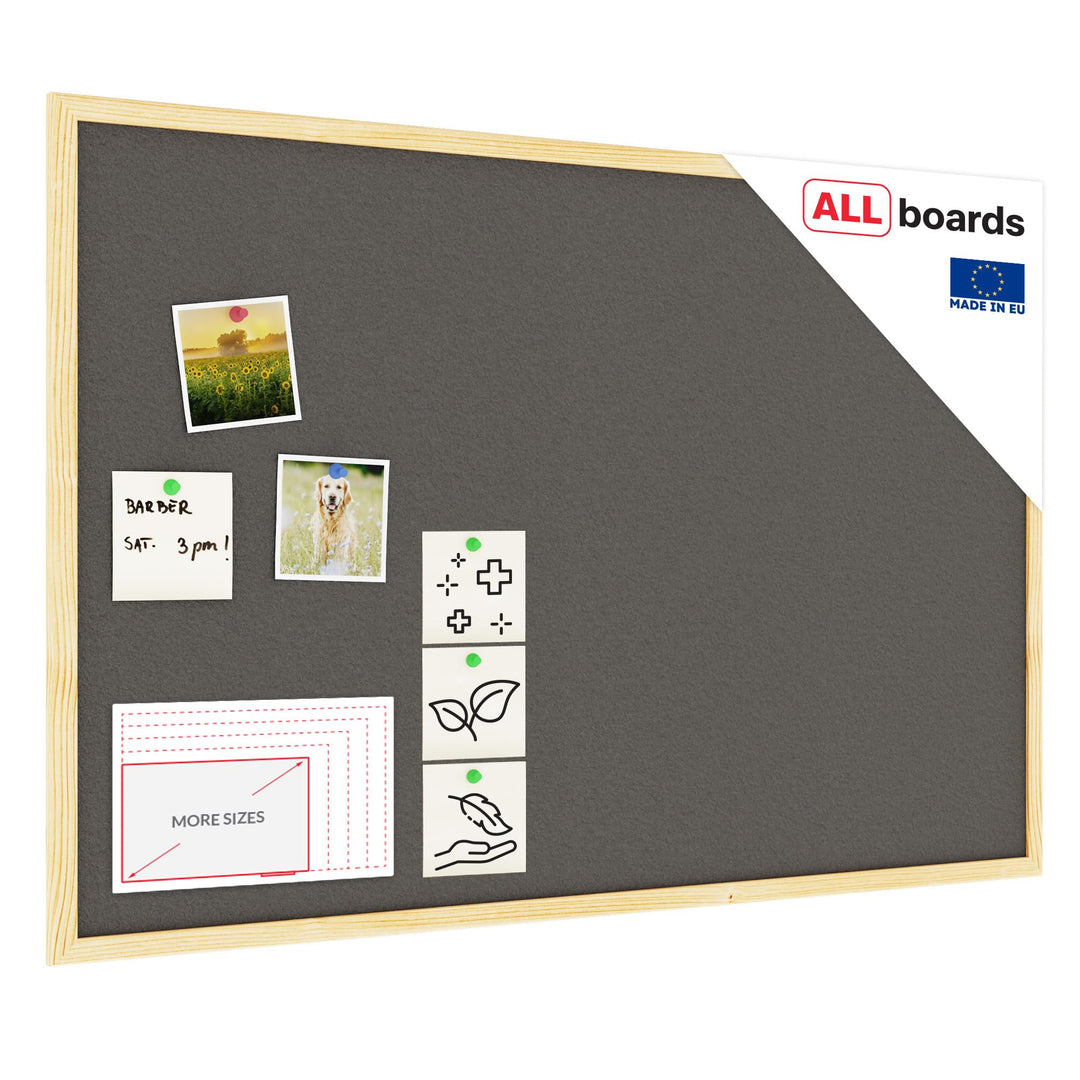 ALLboards Grau Pinnwand mit Holz Rahmen 90x60cm Korktafel Korkwand Pinnwand Kork Grau Oberfläche Kor