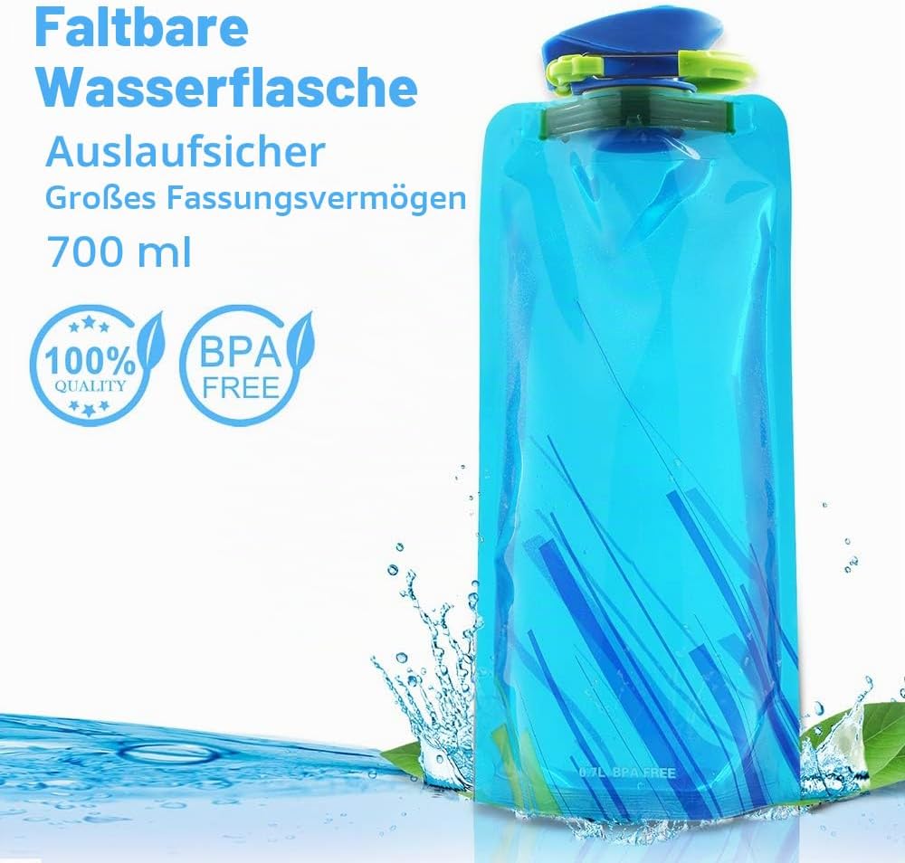 Leikurvo Faltbare Wasserflaschen 6 Stück, 700ML Faltbare Trinkflasche Flexible Zusammenklappbare Tri