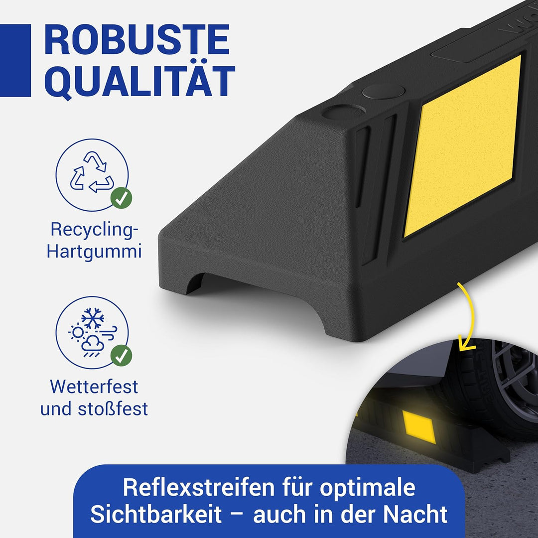 wolk Radstopp Parkplatzbegrenzer 90x15x10cm Hartgummi Reflexstreifen Einparkhilfe 90,0 x 15,0 x 10,0