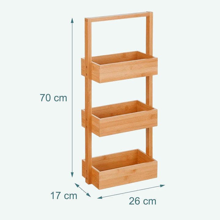 Relaxdays Badregal, mit 3 Ablagen, HxBxT: 70 x 26 x 17 cm, Standregal für Badezimmer &amp; Küche, Bambus