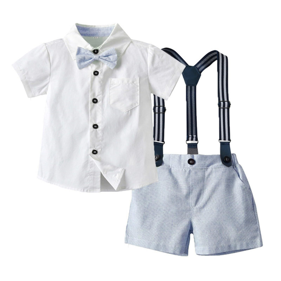 Volunboy Baby Jungen Anzug Set Bekleidung Hemd mit Fliege + Hosenträger Shorts Strampler Anzug 9-12