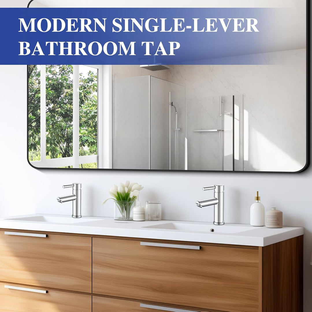 kisimixer Wasserhahn Bad, 304 Edelstahl Waschtischarmatur Mischbatterie Waschbecken Armaturen, Einhe