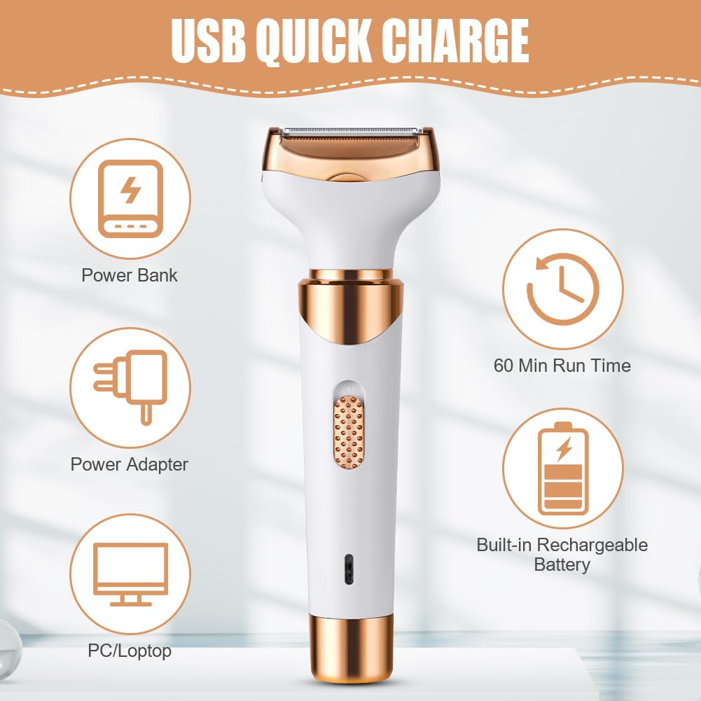 ACWOO Elektrischer Rasierer für Frauen, 4-In-1 Elektrischer Damenrasierer, Schmerzfreier Intimrasier