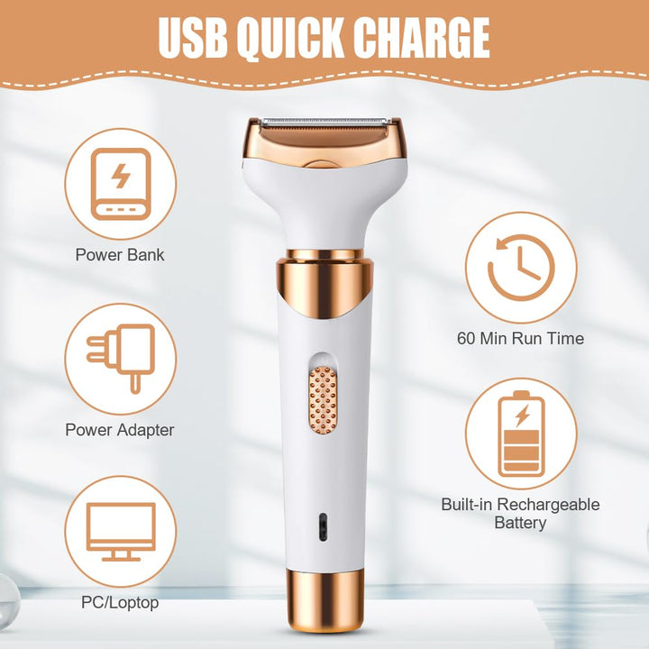 ACWOO Elektrischer Rasierer für Frauen, 4-In-1 Elektrischer Damenrasierer, Schmerzfreier Intimrasier