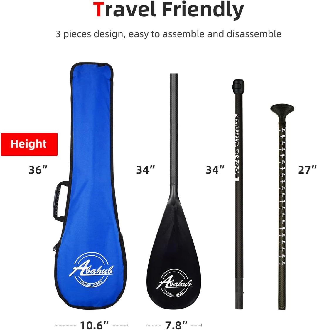 Abahub 3teilig Carbon SUP Paddel mit Paddeltasche Stand Up Teleskoppaddel 170-218cm Karbonschaft+Kun