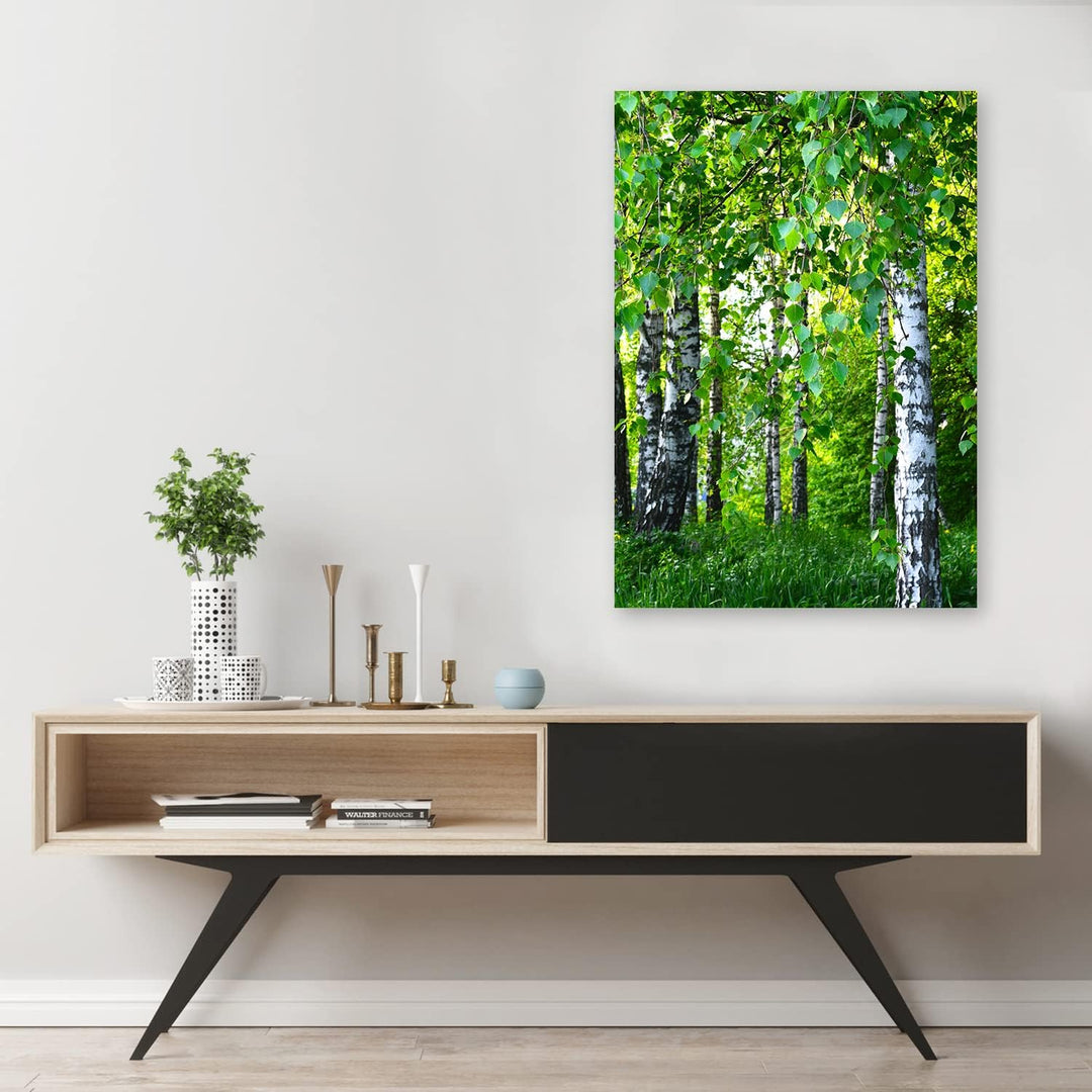 Feeby Wandbilder Birke Wald Landschaft XXL 80x120 cm 1Teilig Modern Vlies Bilder Leinwandbilder Bild