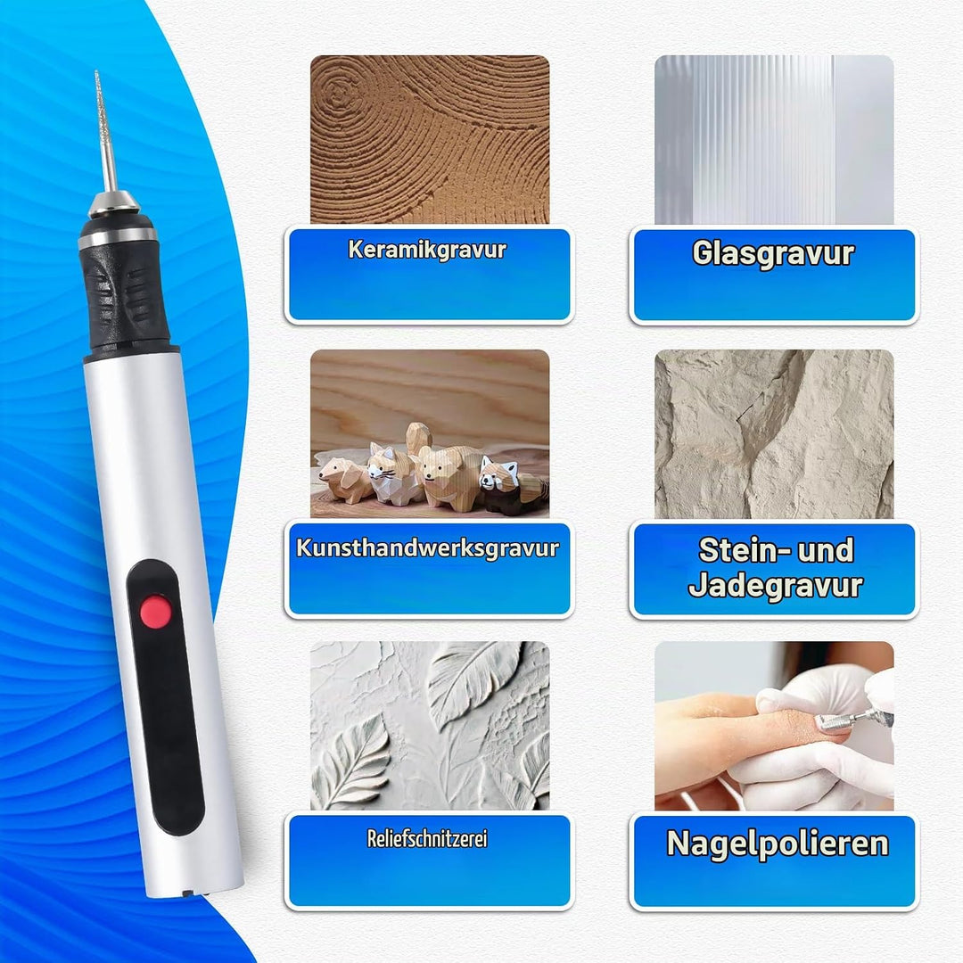 Elektrisches Graviergerät für Glas &amp; Holz, Glasgravur Set zum Gläser Gravieren, Mini Fräser Gravurse