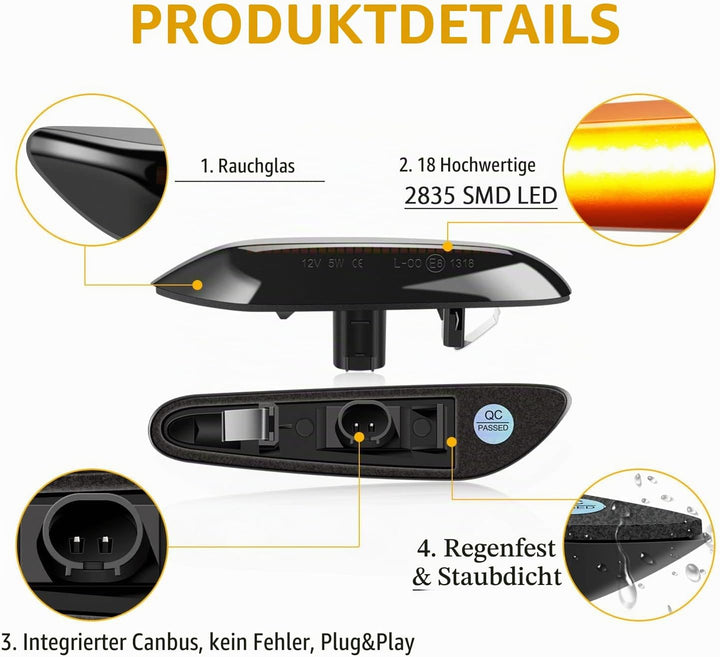 Asasytal Blinker Seitenblinker, Gelb Ultra Heller Seitenblinkleuchten E8 Auto Seitenlichter Set Komp