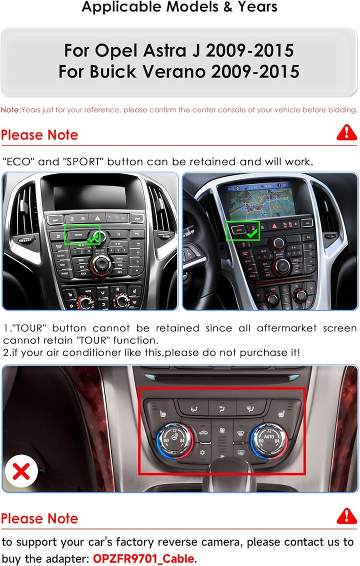 Android 13 Autoradio 9.7 Zoll Touchscreen 8-Kern Für Opel Astra J/Vauxhall Buick Verano 2009-2015 Wi