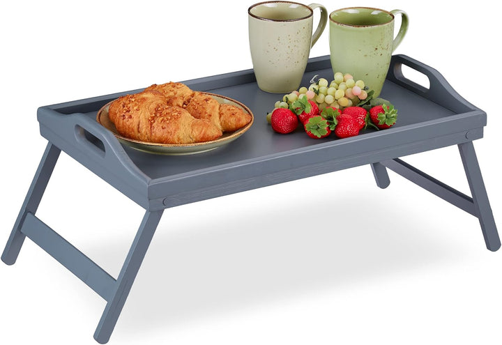 2 x Betttablett Bambus, klappbare Beine, erhöhter Rand, Frühstückstablett fürs Bett, HBT: 6,5 x 50 x