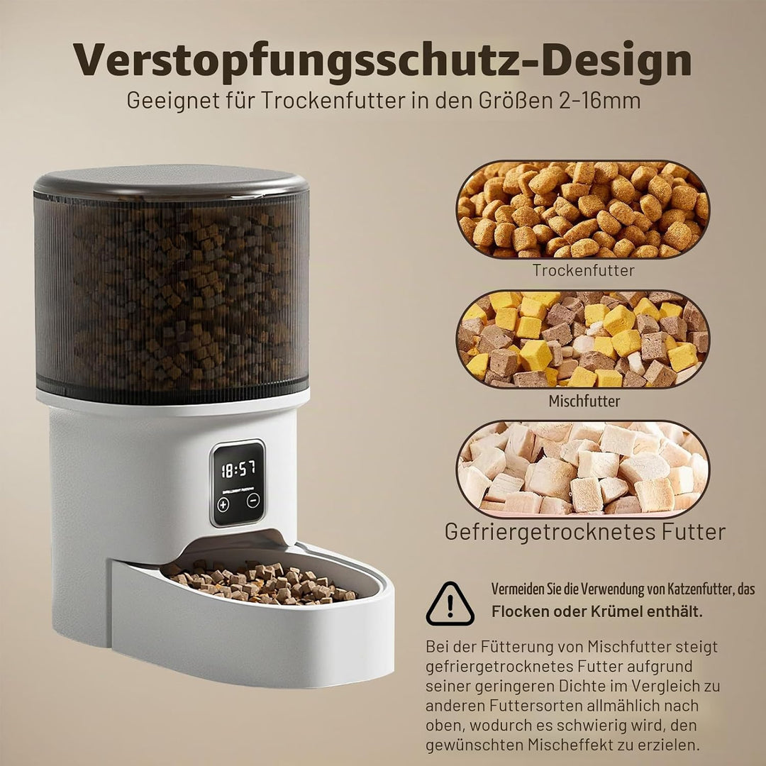 4L Trockenfutterautomat Katze &amp; Hund, Zeitgesteuerter Futterspender mit Portionskontrolle 1-6 Mahlze