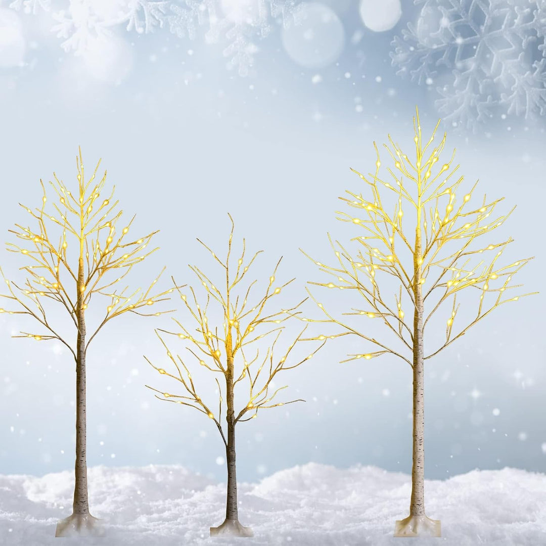 COSTWAY 150cm LED Lichterbaum, Birkenbaum mit warmweissen LED-Leuchten, künstlicher Weihnachtsbaum,