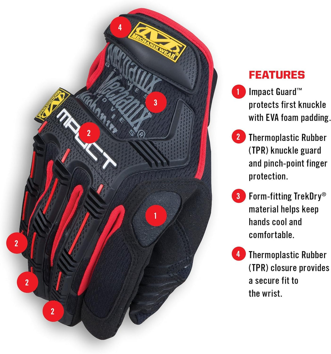 Mechanix Wear MPT-52-008 M-Pact (Small, Schwarz/Rot) Handschuhe mit Stossschutz, S S Schwarz/Rot, S