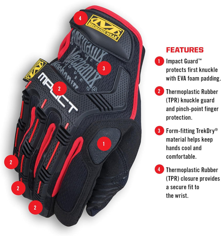 Mechanix Wear MPT-52-008 M-Pact (Small, Schwarz/Rot) Handschuhe mit Stossschutz, S S Schwarz/Rot, S
