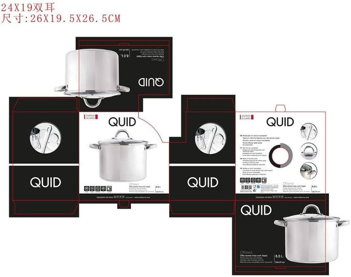 Quid Ottawa Kochtopf, Edelstahl, Deckel, 24 cm, 8 l, Edelstahl, geeignet für Glaskeramik, induktions
