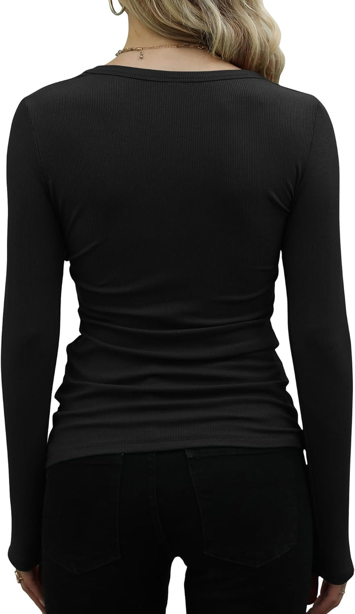 DUOEASE Langarmshirt Damen Rundhal Pullover Elegant Langarm Oberteile Rippshirt Tshirts Basic Tops S