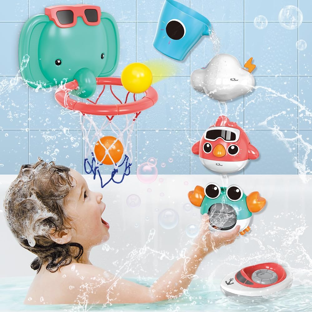 VATOS Baby Badespielzeug, Badezimmer Babyspielzeug für Babys Jungen Mädchen 1 Jahr alt, Baby Badewan