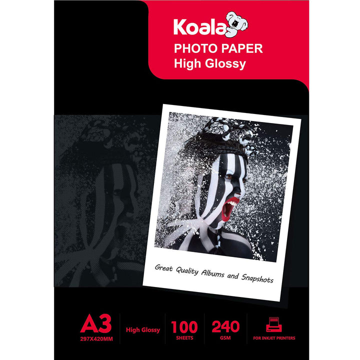 Koala Inkjet Hochglänzend Fotopapier DIN A3, 240 g/m², 100 Blatt, für Canon HP Epson Tintenstrahldru