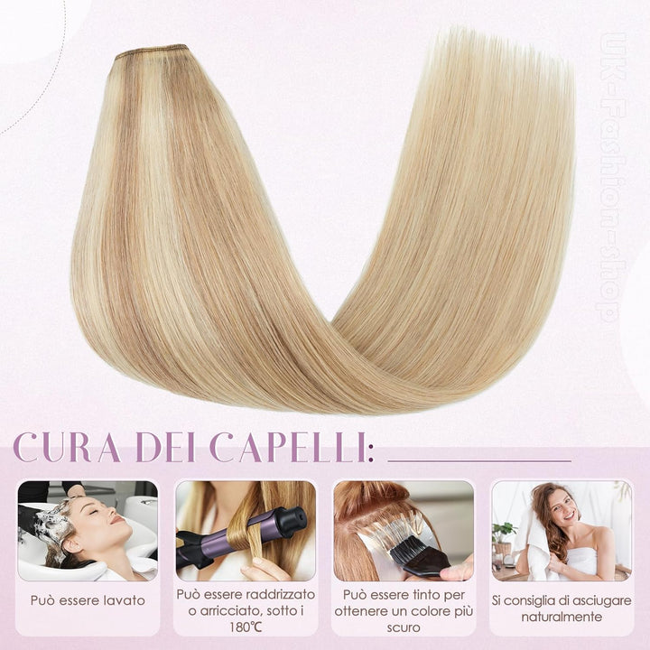 Clip Extensions In 100% Remy menschliches Haar für Frauen Blend aschblond glatt dick V-Form ein Stüc