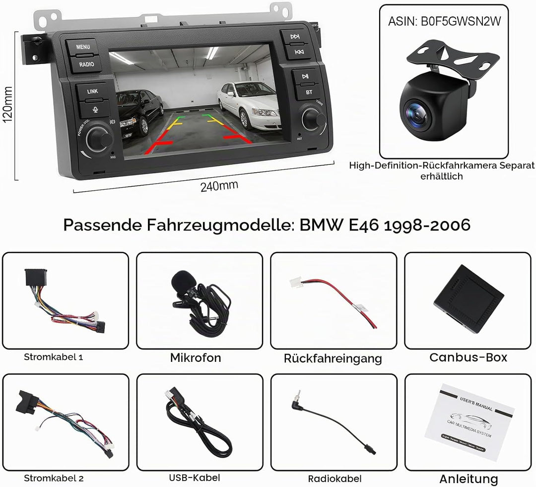 Linux Autoradio für BMW E46 3er (1999-2004) – Start in 3–5 Sekunden | 7“ Display mit integriertem Ap