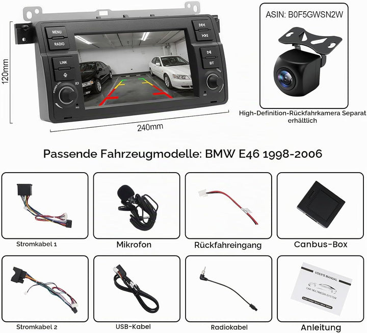 Linux Autoradio für BMW E46 3er (1999-2004) – Start in 3–5 Sekunden | 7“ Display mit integriertem Ap