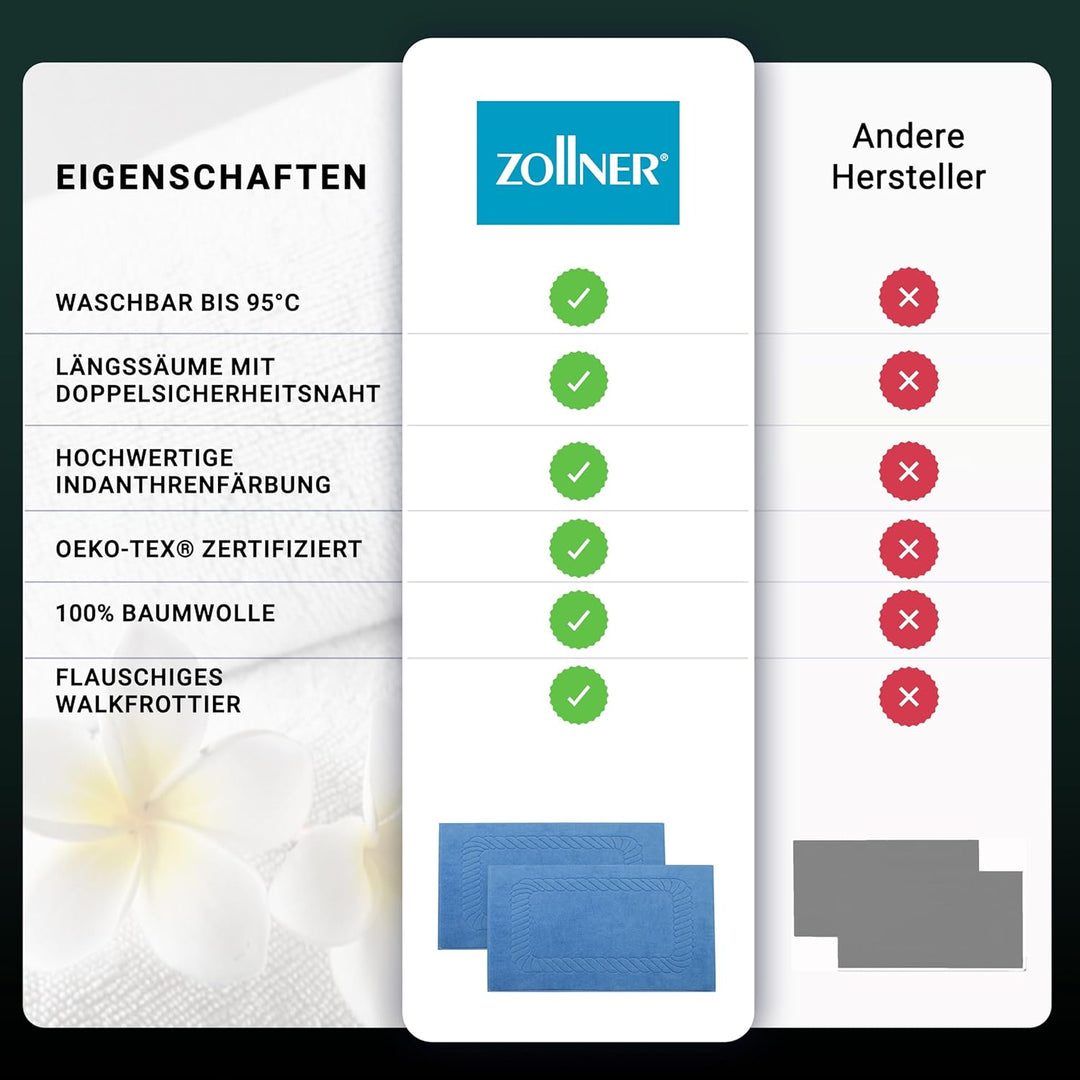 ZOLLNER 2er Set Badematten - weiche und saugstarke Duschvorleger - waschbar bis 95°C - Baumwolle - 5