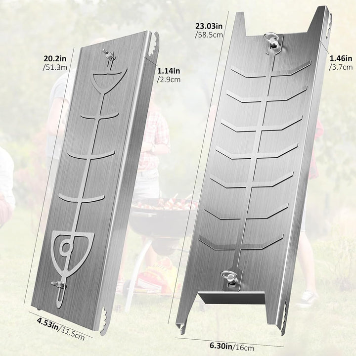 2er-Set Flammlachsbrett Edelstahl – 59×16 & 52×11,5 cm – verstellbare BBQ Halterung für Fisch & Flei