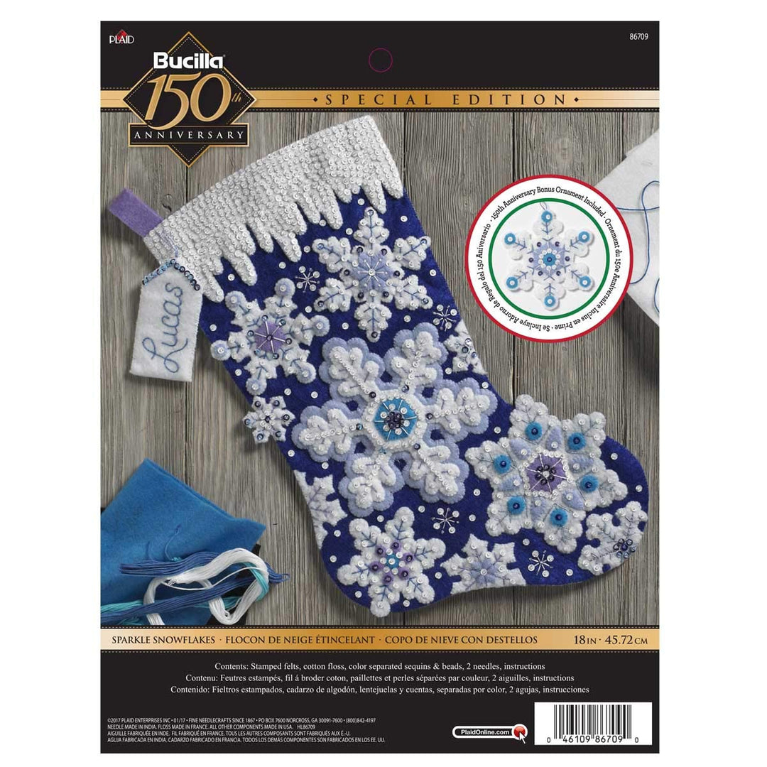Bucilla 52413 Glitzernde Schneeflocke Strumpf-Set, Baumwolle, mehrfarbig, Einheitsgrösse Einheitsgrö