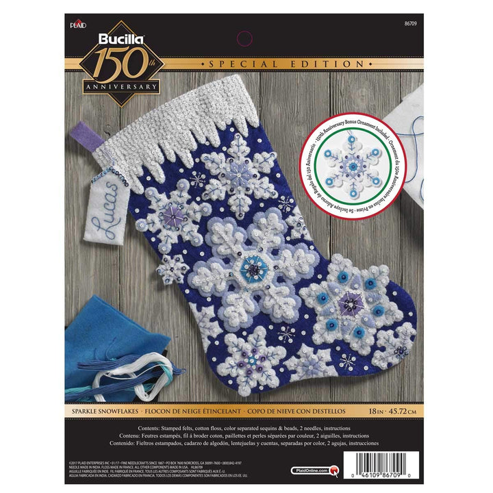 Bucilla 52413 Glitzernde Schneeflocke Strumpf-Set, Baumwolle, mehrfarbig, Einheitsgrösse Einheitsgrö
