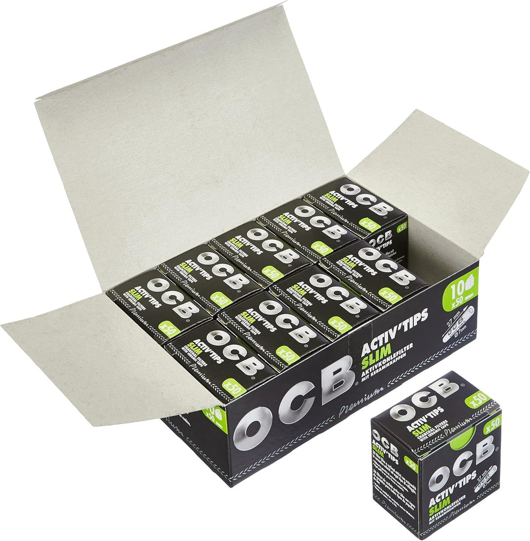 OCB Activ'Tips Slim Aktivkohlefilter mit Keramikkappen 1er pack 500 filtertips