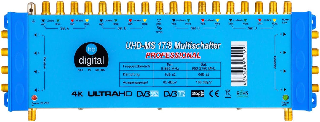 Multischalter pmse 17/8 HB-DIGITAL 4X SAT bis 8 x Teilnehmer/Receiver für Full HDTV 3D 4K UHD mit Ne