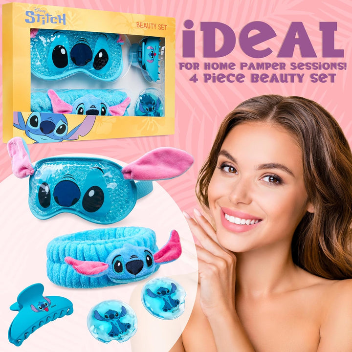 Disney Stitch Beauty Set für Damen mit kühlender Augenmaske & Haar-Accessoires (Blau), Blau