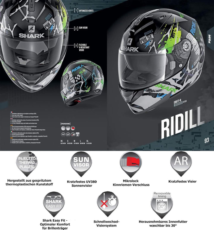 Shark Integralhelm RIDILL MECCA HE0537 KRS schwarz rot Sonnenblende Motorradhelm Schwarz/Rot XS, Sch